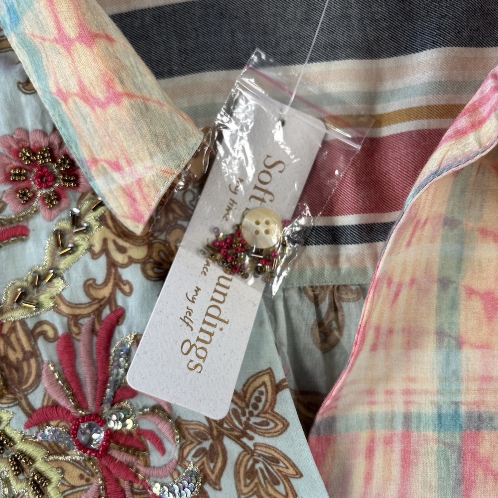 Soft Surroundings Descansa Tunic Shirt Womens XL Button Up Aquatic Patchwork NWT - Picture 7 of 12